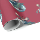 Burgundy Vintag Bow & Ornament Weihnachtsgeschenk Geschenkpapier (Rolleneckpunkt)