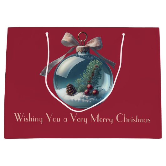 Burgundy Vintag Bow & Ornament Weihnachtsgeschenkt Große Geschenktüte (Vorderseite)