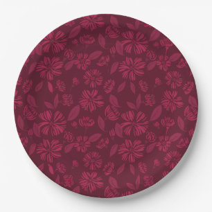 Burgundy Vintag Floral Pappteller