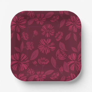 Burgundy Vintag Floral Pappteller