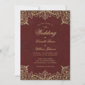 Burgundy Vintag Gold Calligraphy Elegante Wedding Einladung (Vorderseite)