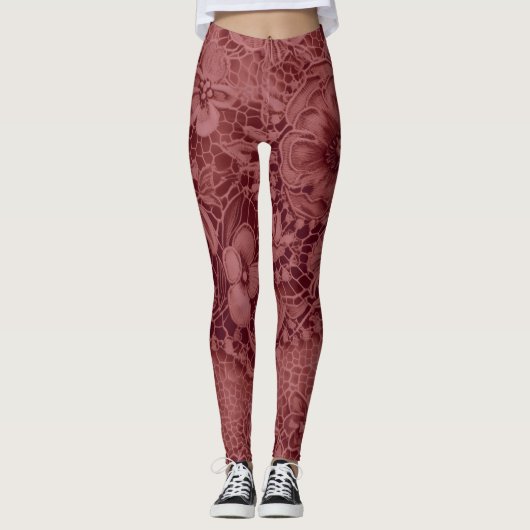 "Burgundy Vintag Lace" Leggings (Vorderseite)