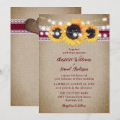 Burgundy Vintag Sunflower Burlap Lace Wedding Einladung (Vorne/Hinten)