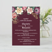 Burgundy Vintage Viktorianische Hochzeit mit Blume Einladung (Stehend Vorderseite)
