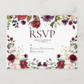 Burgundy Wasserfarben Blumentropfen Keine UAWG Einladungspostkarte (Vorderseite)