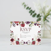 Burgundy Wasserfarben Blumentropfen Keine UAWG Einladungspostkarte (Stehend Vorderseite)