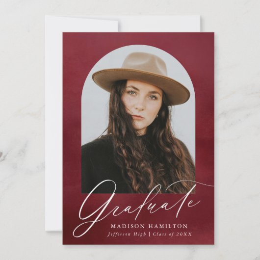 Burgundy Watercolor Arch Foto Abschluss Ankündigung (Vorderseite)