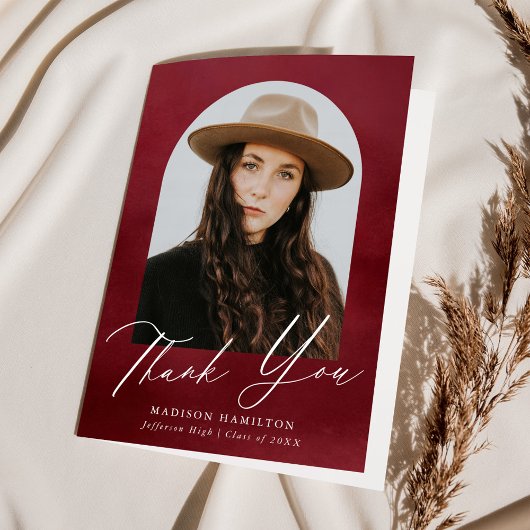 Burgundy Watercolor Arch Foto Abschluss Dankeskarte