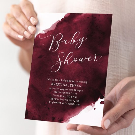 Burgundy Watercolor Babydusche Einladung