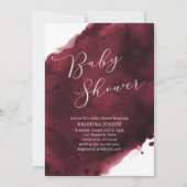 Burgundy Watercolor Babydusche Einladung (Vorderseite)