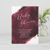 Burgundy Watercolor Babydusche Einladung (Stehend Vorderseite)