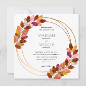 Burgundy Watercolor Blätter Gold Wedding Einladung (Vorderseite)