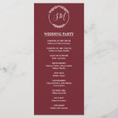 Burgundy Watercolor Blätter Hochzeitsfeier Programm (Rückseite)