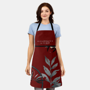Burgundy Watercolor Blätter + Ihr Name Küche Schürze