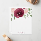 Burgundy Watercolor Bloral Personalisiert Mitteilungskarte (Vorderseite/Rückseite Beispiel)