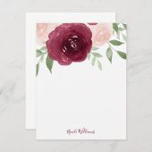 Burgundy Watercolor Bloral Personalisiert Mitteilungskarte (Vorne/Hinten)