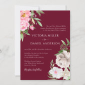 Burgundy Watercolor Blühende Ponys Elegante Hochze Einladung (Vorderseite)