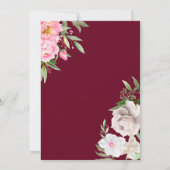 Burgundy Watercolor Blühende Ponys Elegante Hochze Einladung (Rückseite)