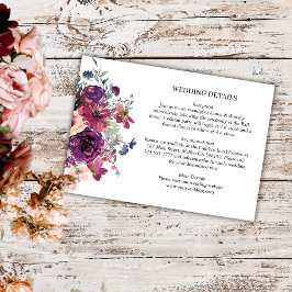 Burgundy Watercolor Blume Boho Wedding Details Begleitkarte