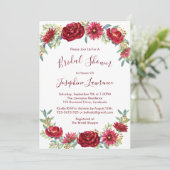 Burgundy Watercolor Blume Brautparty Einladung (Stehend Vorderseite)