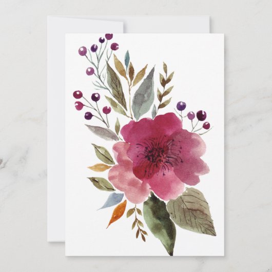 Burgundy Watercolor Blume Erste Heilige Kommune Einladung (Rückseite)