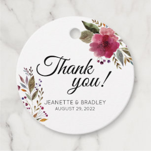 Burgundy Watercolor Blume Hochzeit Vielen Dank Geschenkanhänger
