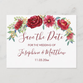Burgundy Watercolor-Blume Save the Date Ankündigungspostkarte
