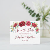 Burgundy Watercolor-Blume Save the Date Ankündigungspostkarte (Stehend Vorderseite)