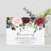 Burgundy Watercolor Blume Wiedersehen laden Einladung (Stehend Vorderseite)