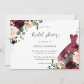 Burgundy Watercolor Blumenbekleidung Brautparty Einladung (Vorderseite)