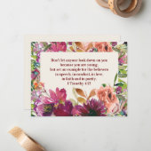 Burgundy Watercolor Blumenbibel Verse Mitteilungskarte (Vorderseite/Rückseite Beispiel)