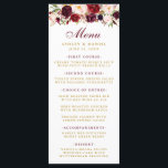 Burgundy Watercolor Blumengerichte Menükarte<br><div class="desc">Elegante Burgundy Marsala Watercolor Floral and Gold Wedding Menu Card</div>