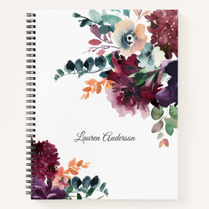 Burgundy Watercolor Blumenladen mit Ihrem Namen Notizblock