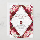 Burgundy Watercolor Blumenpaare Polterabend Einladung (Vorderseite)