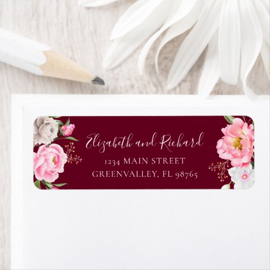 Burgundy Watercolor Blumenpeony Elegante Adresse (Insitu)