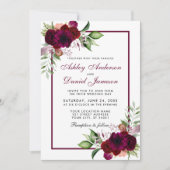 Burgundy Watercolor Boho Floral Wedding Einladung (Vorderseite)