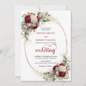 Burgundy Watercolor Boho Floral Wedding Invitation Einladung (Vorderseite)