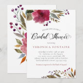 Burgundy Watercolor Brautparty Einladung (Vorne/Hinten)