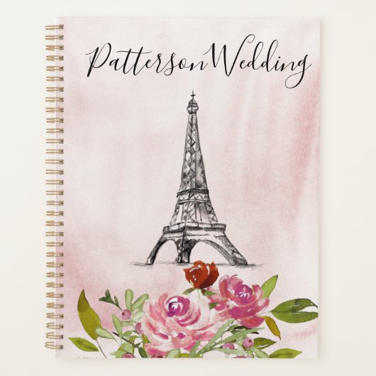 Burgundy Watercolor Eiffelturm Hochzeit Planer (Vorderseite)