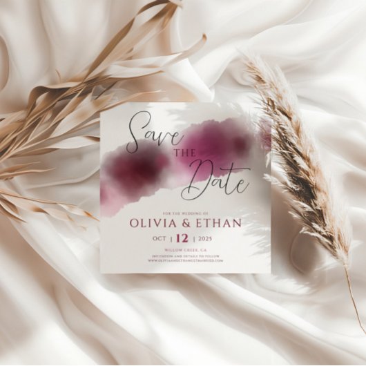 Burgundy Watercolor Elegantes Skript Save the Date