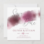 Burgundy Watercolor Elegantes Skript Save the Date (Vorderseite)