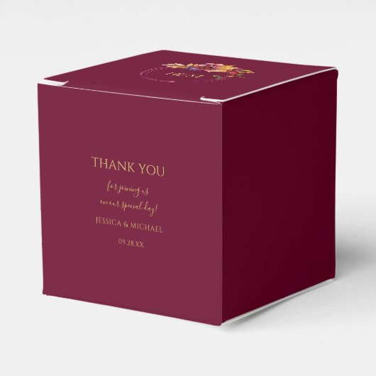 Burgundy Watercolor Fall Bouquet Elegante Hochzeit Geschenkschachtel (Vorderseite)