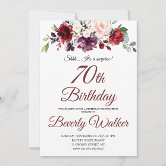 Burgundy Watercolor Floral 70. Überraschung Geburt Einladung