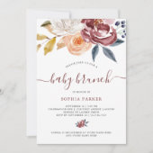 Burgundy Watercolor Floral | Baby Brunch Einladung (Vorderseite)
