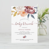 Burgundy Watercolor Floral | Baby Brunch Einladung (Stehend Vorderseite)