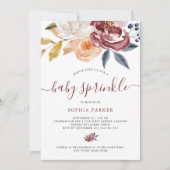 Burgundy Watercolor Floral | Baby Sprinkle Einladung (Vorderseite)