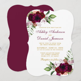 Burgundy Watercolor Floral Boho Gold Wedding B Einladung