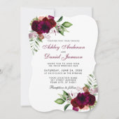 Burgundy Watercolor Floral Boho Wedding B Einladung (Vorderseite)