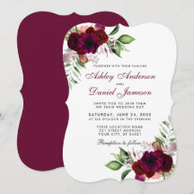 Burgundy Watercolor Floral Boho Wedding B