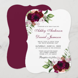Burgundy Watercolor Floral Boho Wedding B Einladung